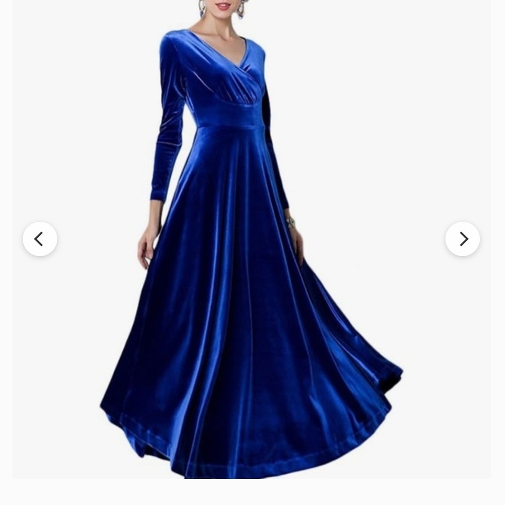 URBAN COCO  Royal Blue Velvet Long-Sleeve Maxi Dress